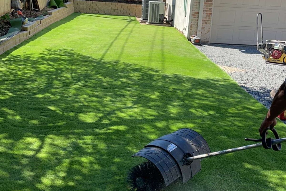 Thick, freshly installed green sod